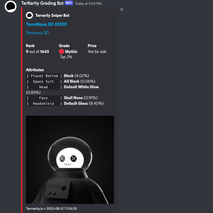 TerRarityio's tweet photo. Introducing the #TerRarity chart system and our Discord rarity bot 📊 🤖

Go check this out https://t.co/Pmp85rIuUH

#NFT #NFTs #LUNAtics #Crypto $LUNA https://t.co/9zyNaeGGZv