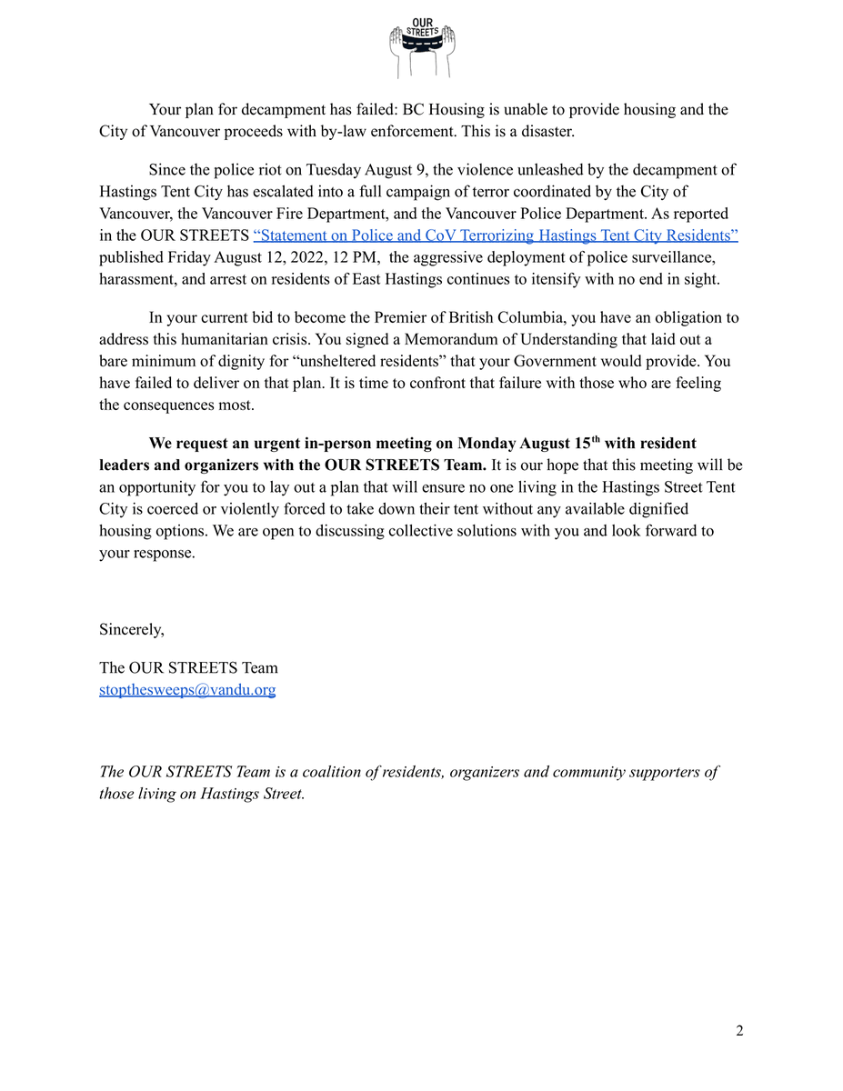 VANDUpeople's tweet photo. OUR STREETS: Open Letter to @Dave_Eby, QC, MLA

In your bid to become the Premier of BC, you have an obligation to address the humanitarian crisis on East Hastings.

We request an urgent in-person meeting with residents &amp; our team on Aug 15.

Full letter:
https://t.co/RXGFSxiEOD https://t.co/P3rrKy2hzQ