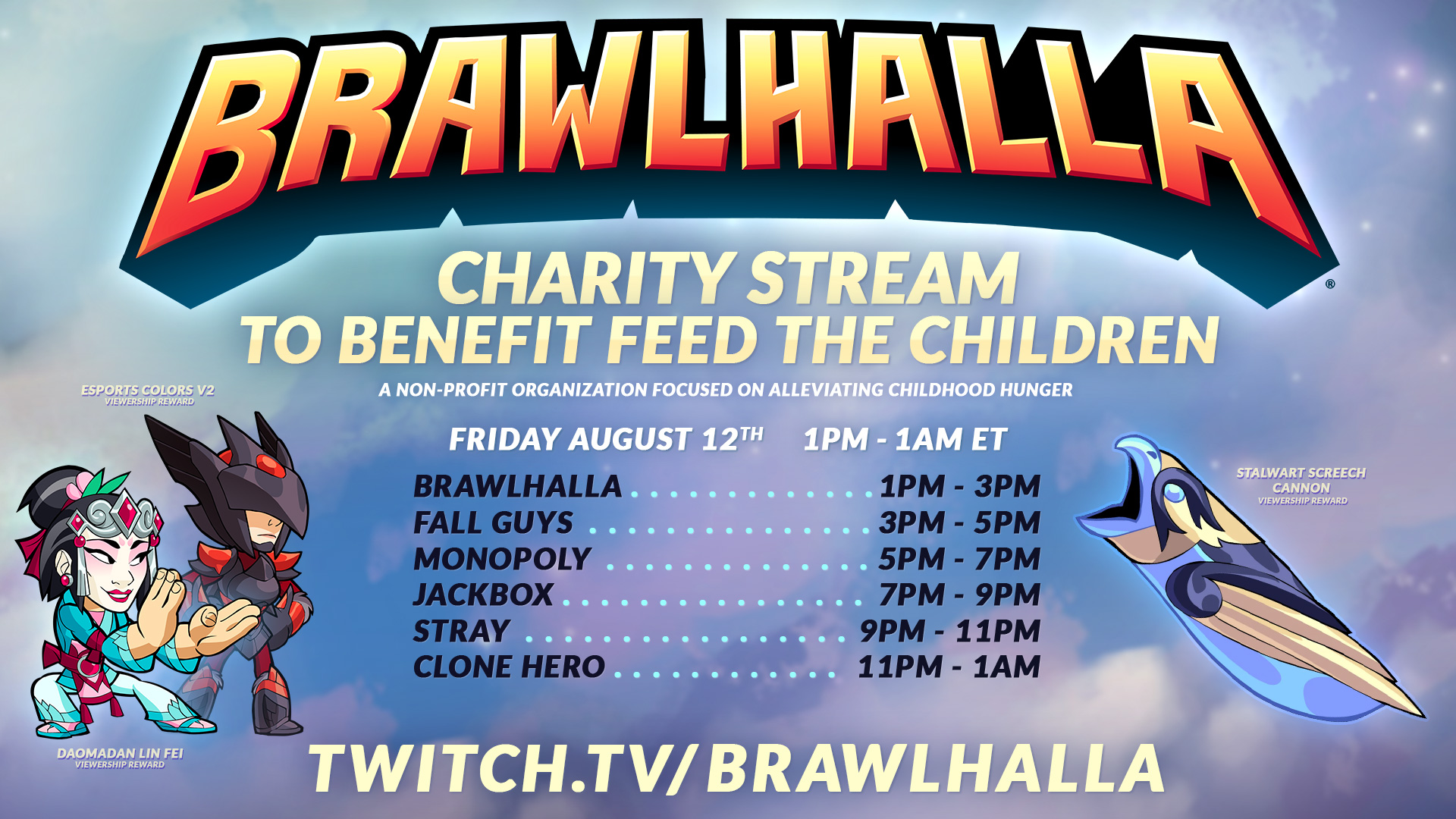 Katedral favorit batteri Brawlhalla on Twitter: "Our Monopoly block is next! We'll be playing with  donation incentives that all benefit our fundraiser for @feedthechildren  https://t.co/uFN0G9DKWA https://t.co/p5bS7pepeU" / Twitter