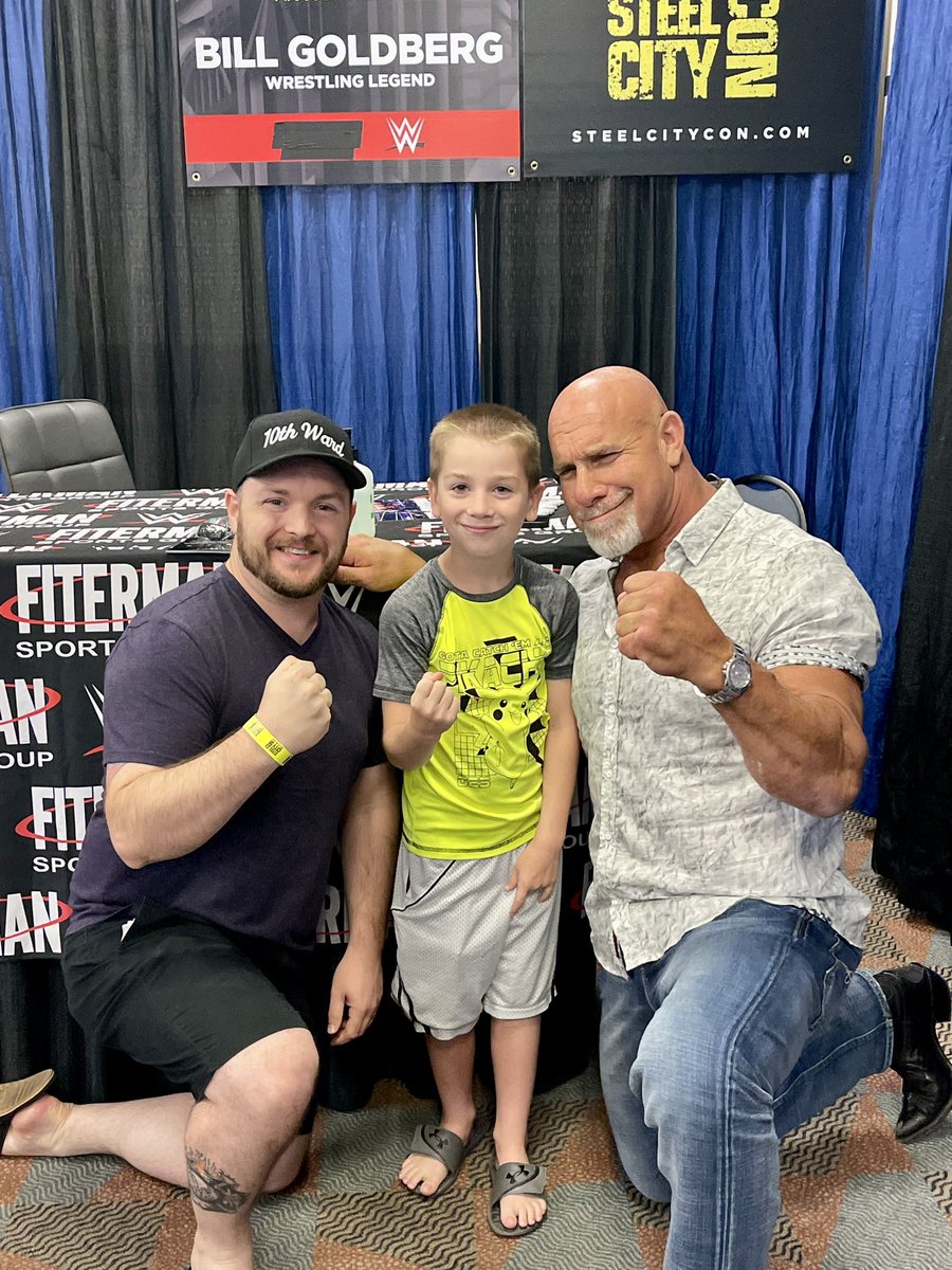 ThisisGoober's tweet photo. This tweet changed my son’s life for the better. Almost three years later, we came full circle. We have a friend for life with @Goldberg and I couldn’t be more grateful for the love, kindness, and support he’s shown my sweet son, James. Thank you. #wegoturback #whosnext @WWE https://t.co/4MEO4ko2tH