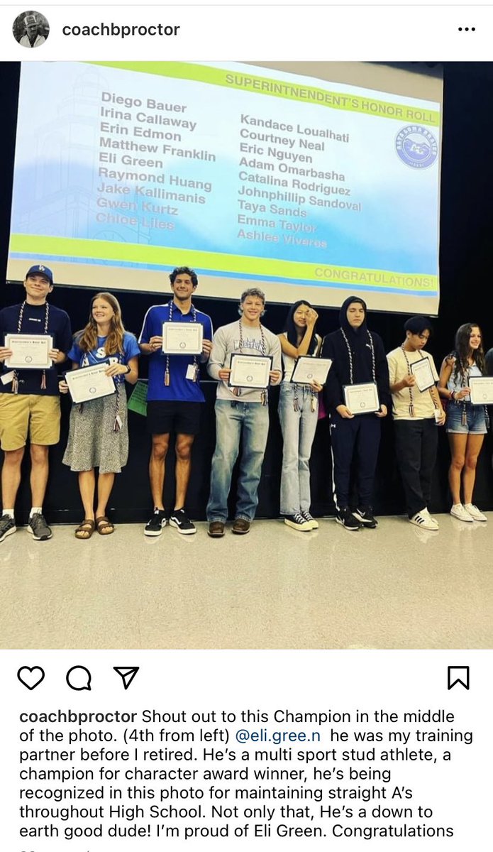 Congratulations to this ALta Loma Brave! He represents well athletically and academically. Eli Green.