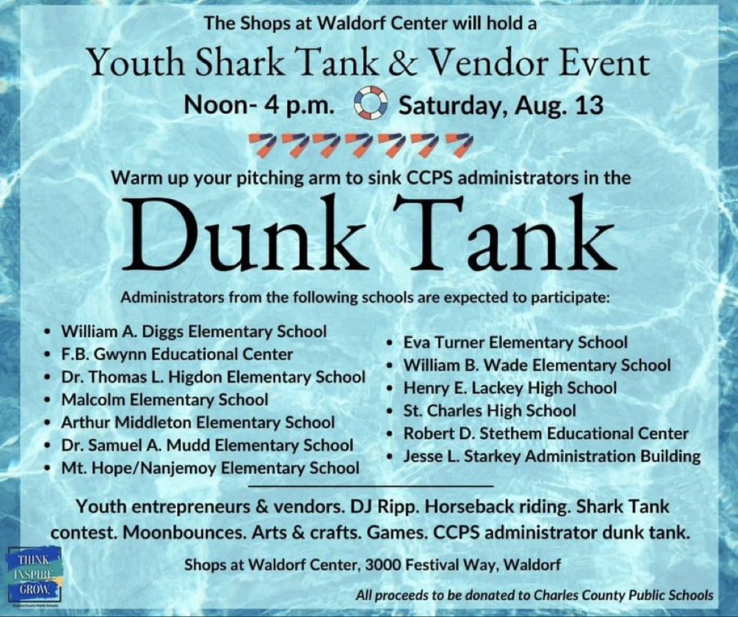 Alright Wildcats! Here is your chance to start the new school year off by dunking your principal.  Stop bye from 12-2 to show off your pitching arm.
