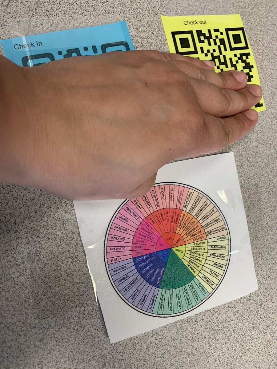 All my student desks have check in and check out QR codes and feel wheels! We need to know how our Ss are doing when they walk in and out. As an adult there are times struggle with explaining my feelings, Ss do too. The feel wheel helps!