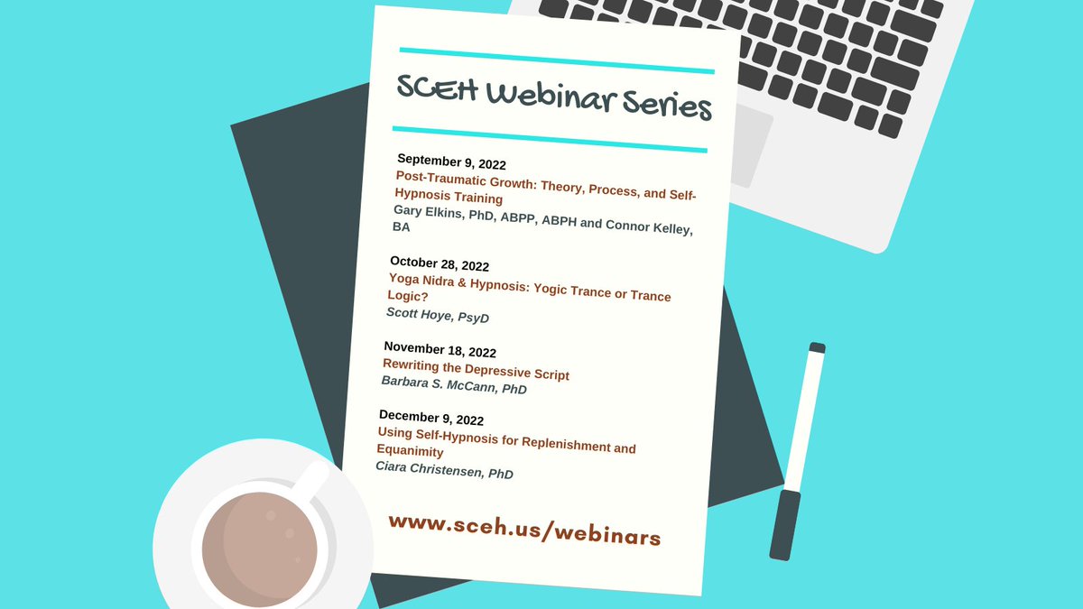 Join us at these upcoming SCEH Webinars on using hypnosis to improve patient outcomes. Attend live or view the recording later. sceh.us/webinars #PsychologyCE #ClinicalHypnosis #HypnosisWebinars