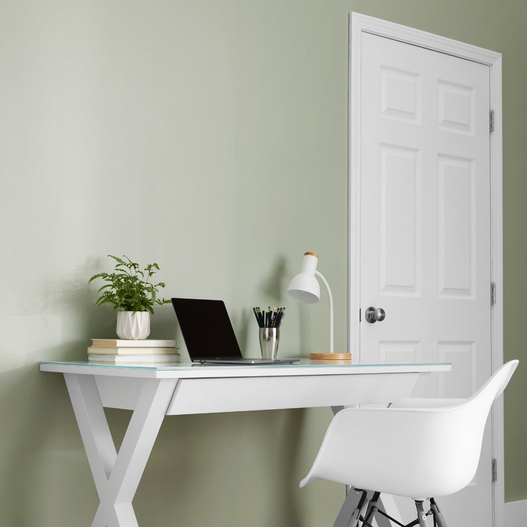 RustOleum's tweet photo. Ready for a change? Grab a can of paint and let’s refresh your office space with #ROStudioColor in Clay Mask! https://t.co/kTcNDEH91E https://t.co/wcI0PkoZoK