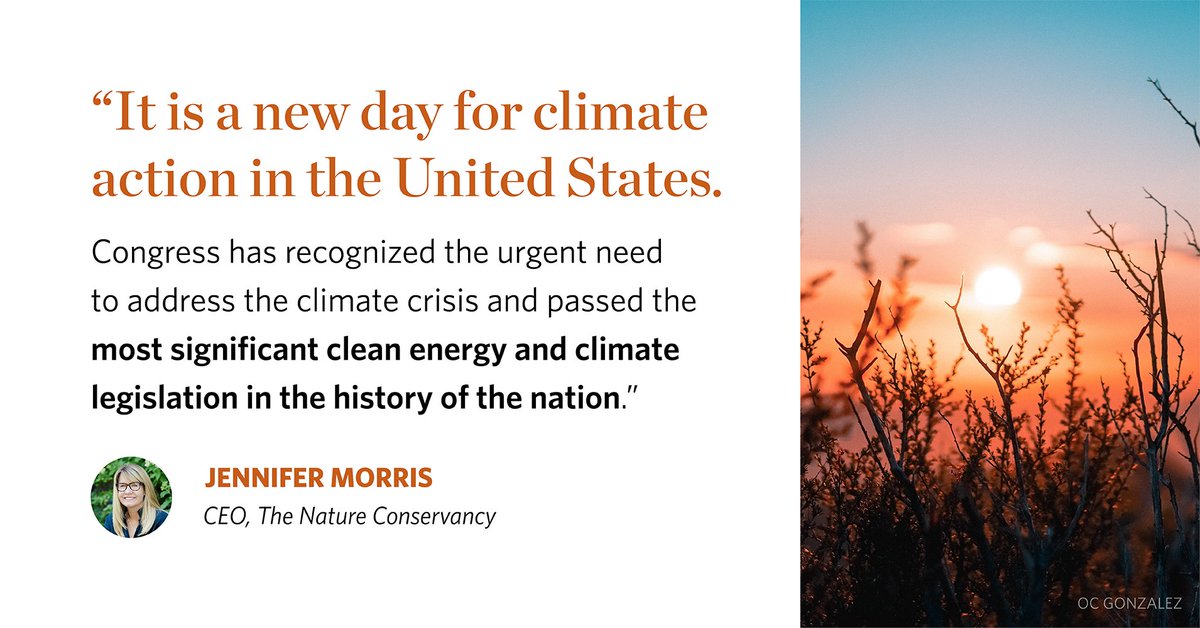 nature_org's tweet photo. It’s a new day for #ClimateAction. Today, U.S. House of Representatives approved the Inflation Reduction Act. The bill includes about $370 billion in clean energy and climate investments over the next 10 years. This is BIG news. https://t.co/sOlpK2OYUV https://t.co/jtR9P00WCy