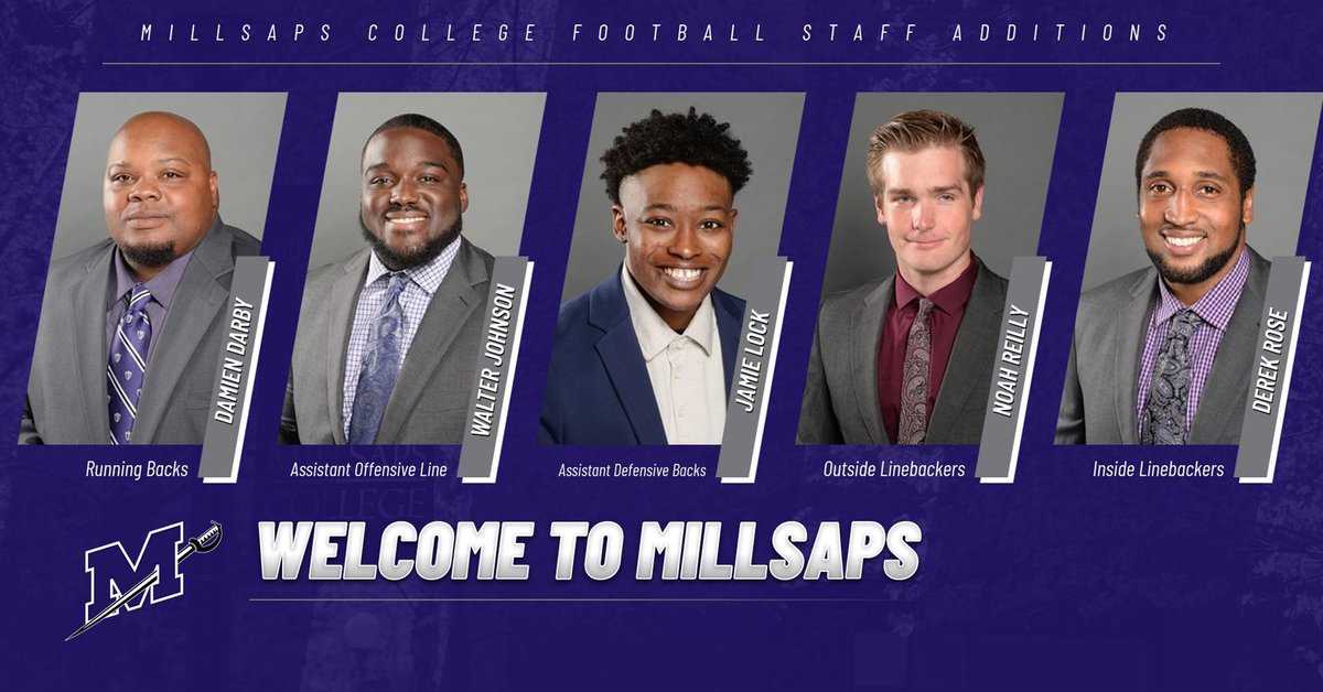 NEWS | Millsaps Football Welcomes Five Additions to Coaching Staff

Damien Darby, Walter Johnson, Jamie Lock, Noah Reilly and Derek Rose join the Majors ahead of fall season. 🏈 😎

🔗: ow.ly/1SVw50Kjat6

<a href="/MajorsFootball/">Millsaps Football</a> | #GoMajors
