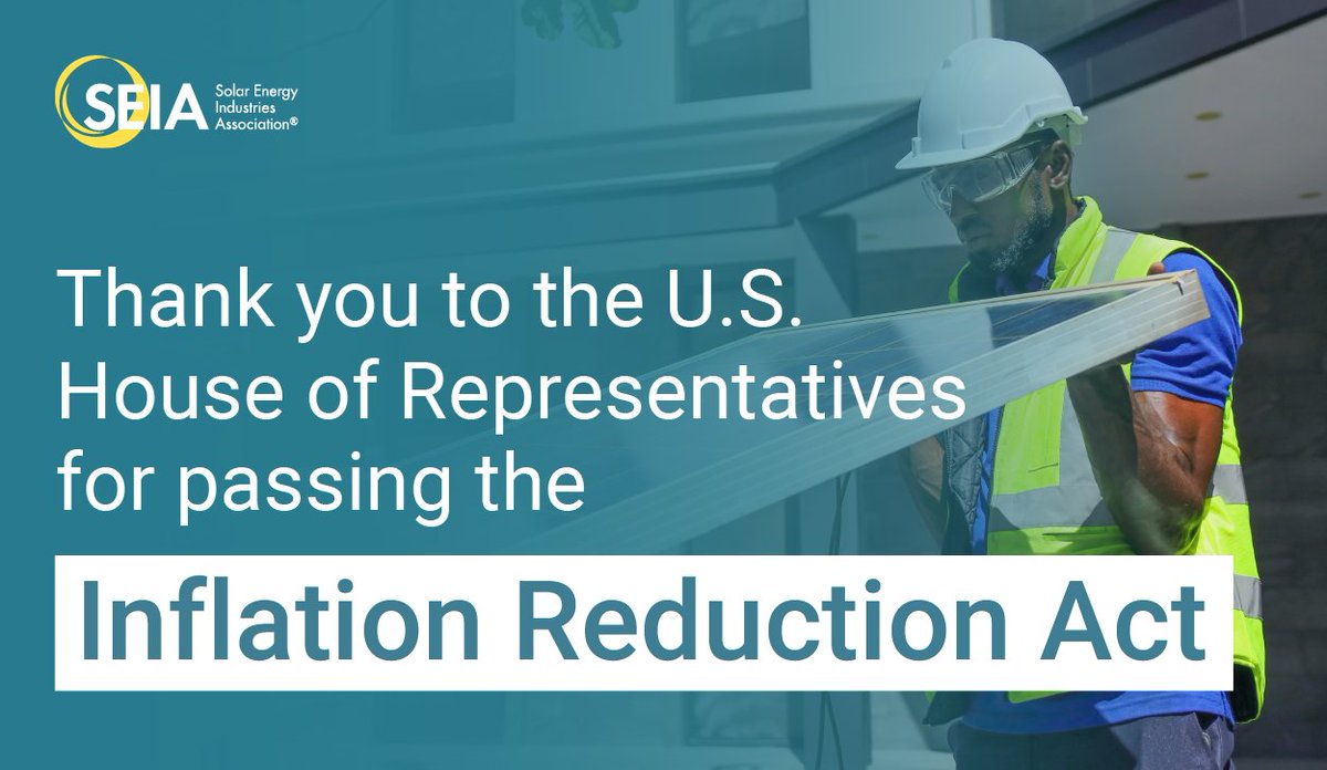 AvantusEnergy's tweet photo. Congress has passed the most significant #cleanenergy bill in U.S. history. Now the #InflationReductionAct is off to @POTUS’s desk to vote YES for #climateaction, YES for #solarjobs, and YES for #environmentaljustice. https://t.co/Kk5tsJ1Xan