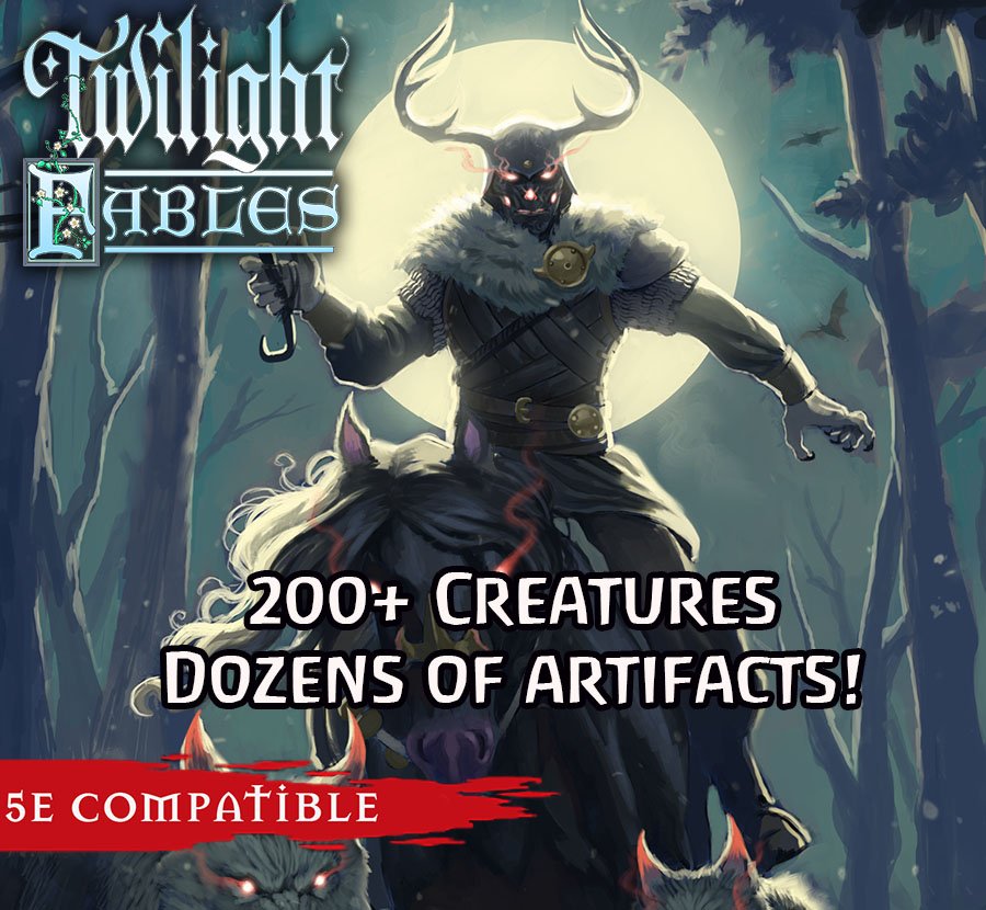 PrintNinja's tweet photo. Twilight Fables is a 5e supplement book bringing the original folklore and mythology into your game with new creatures and PC options! Funding ends 8/18!
https://t.co/TqYqEis9CX
https://t.co/JNVQV1sekE
@IzegrimC
#dnd #5e #dnd5e #ttrpg #monstermanual #dnd5esuppliment #dmtool https://t.co/QtuoO9zx9b