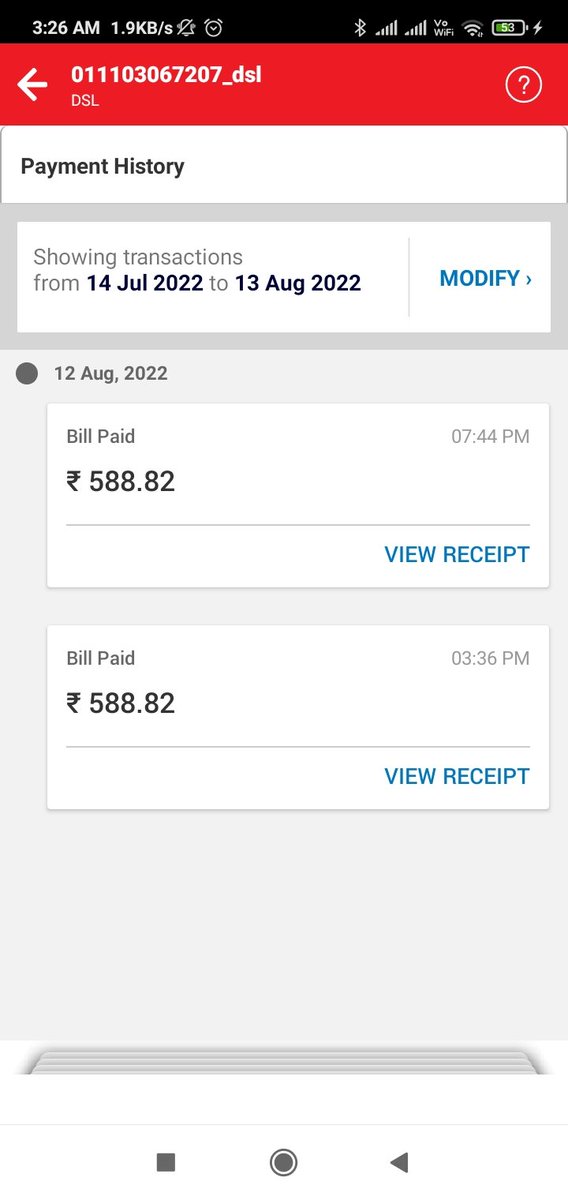 110ssar's tweet photo. Payment done twice and were accepted by airtel both the times. 2nd payment suspiciously done, please resolve ASAP @airtelindia @Airtel_Presence #Airtel #Broadband #XtremeAirtel https://t.co/7JgE7mlseO