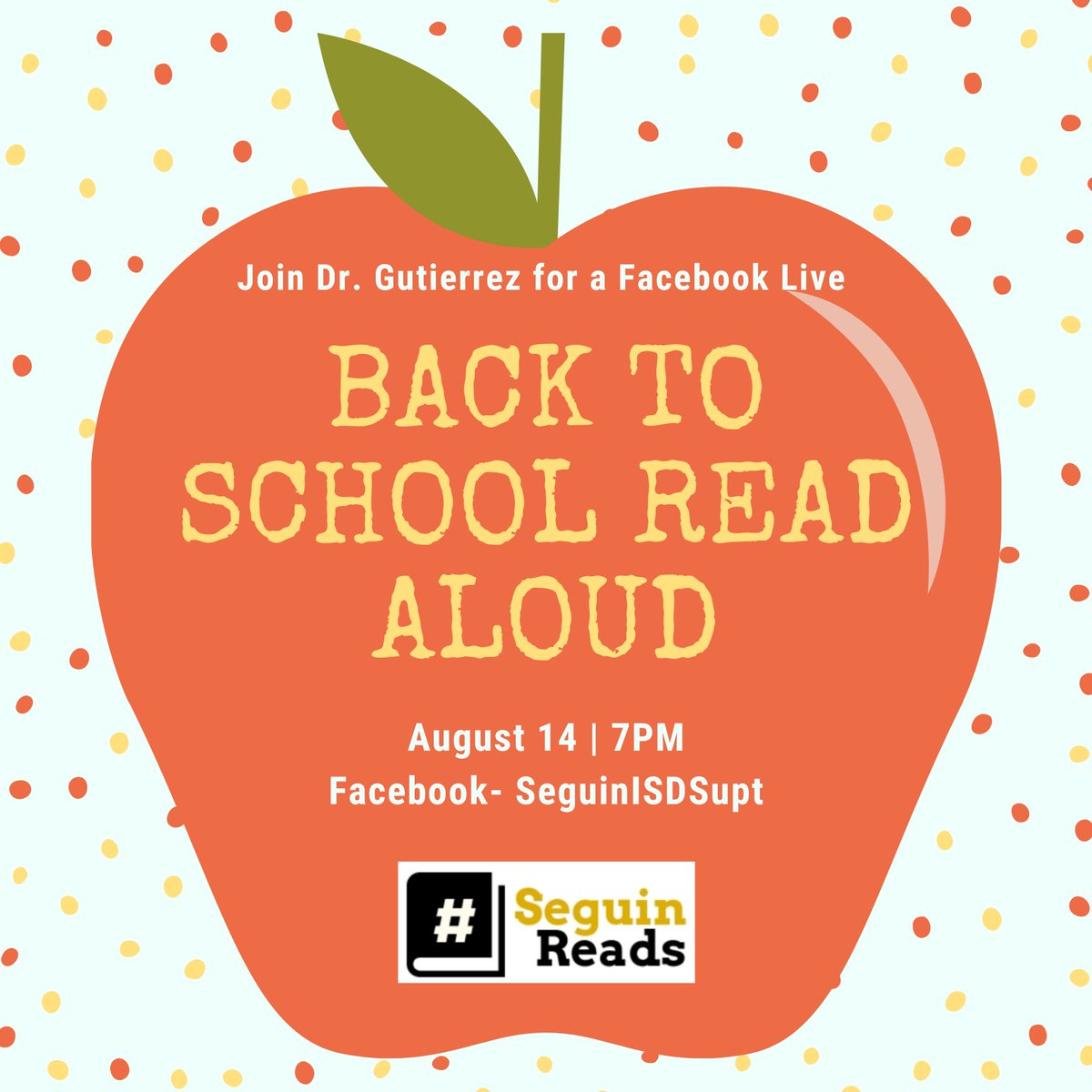 Join Dr. Gutierrez for the sixth annual Back to School Read Aloud via Facebook Live on Sunday night! #WeAreSeguin