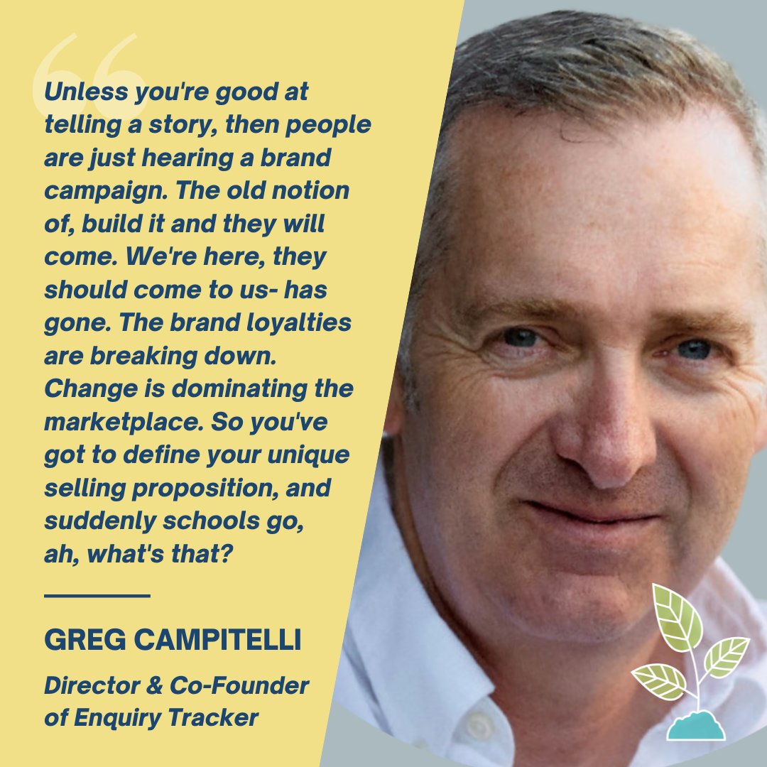 MSMSchoolPod's tweet photo. 🌱🎙 Greg tells us that asking yourself, 'what makes your school unique and stand out?' 🤔 is KEY to unlocking your selling proposition 💸 learn more on why this is crucial for your school's success!  https://t.co/mpEANPSM9z 🔗

✨ Thank you to our Sponsor, Enquiry Tracker ! ✨ https://t.co/ybENf9sIpN
