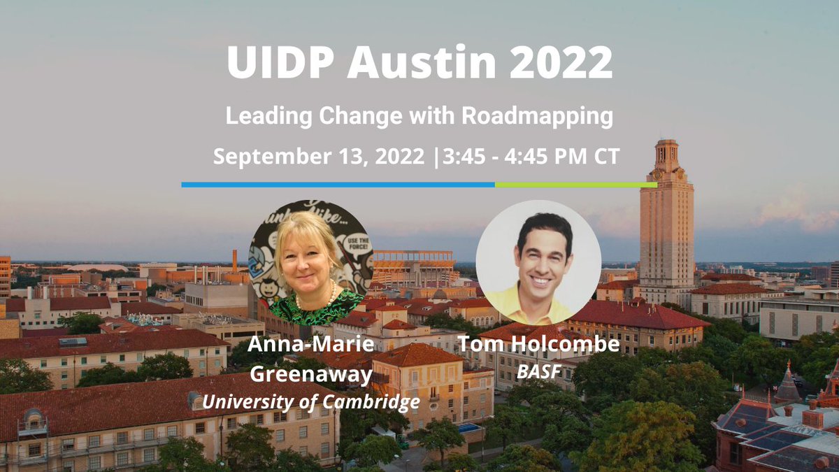 teamuidp's tweet photo. Whether it's a tech development plan or an innovation district, roadmapping addresses the human and other factors that lead to success. Join Anna-Marie Greenaway, @Cambridge_Uni, and Tom Holcombe, @BASF, for this eye-opening session at #UIDPAustin. https://t.co/xoAQSKyVMF https://t.co/AIpFEvnPMC