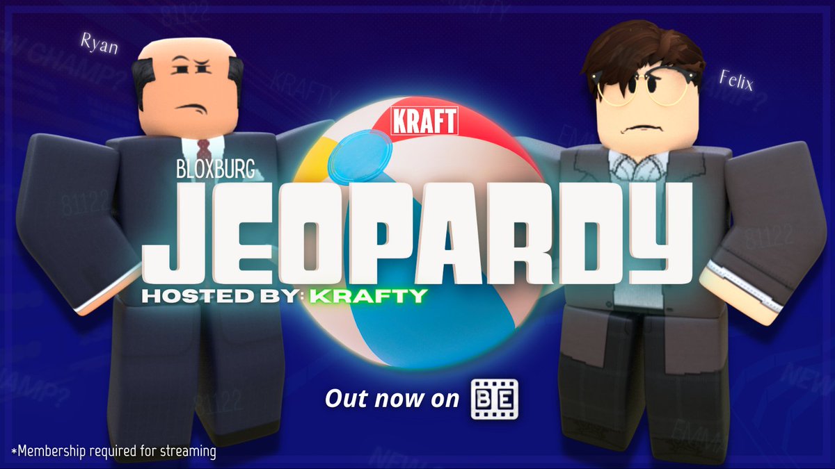 Who will become the new Bloxburg Jeopardy Champ?
𝗕𝗹𝗼𝘅𝗯𝘂𝗿𝗴 𝗝𝗲𝗼𝗽𝗮𝗿𝗱𝘆 𝗦𝟮 𝗣𝗿𝗲𝗺𝗶𝗲𝗿𝗲 𝗢𝘂𝘁 𝗡𝗼𝘄! (𝗦𝗽𝗲𝗰𝗶𝗮𝗹 𝗠𝗲𝘀𝘀𝗮𝗴𝗲 𝗳𝗿𝗼𝗺 𝗞𝗿𝗮𝗳𝘁 𝗦𝘁𝘂𝗱𝗶𝗼𝘀 𝗱𝘂𝗿𝗶𝗻𝗴 𝗰𝗼𝗺𝗺𝗲𝗿𝗰𝗶𝗮𝗹 𝗯𝗿𝗲𝗮𝗸!)

𝗪𝗔𝗧𝗖𝗛 𝗛𝗘𝗥𝗘: bloxburgent.com