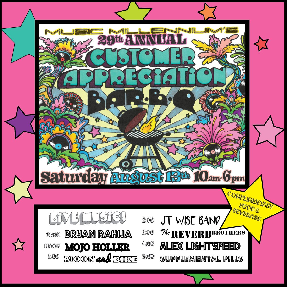 Stoked to be playing <a href="/musicmillennium/">Music Millennium</a>'s Customer Appreciation BBQ tomorrow! I play at 11 a.m. There's free food, can't lose!