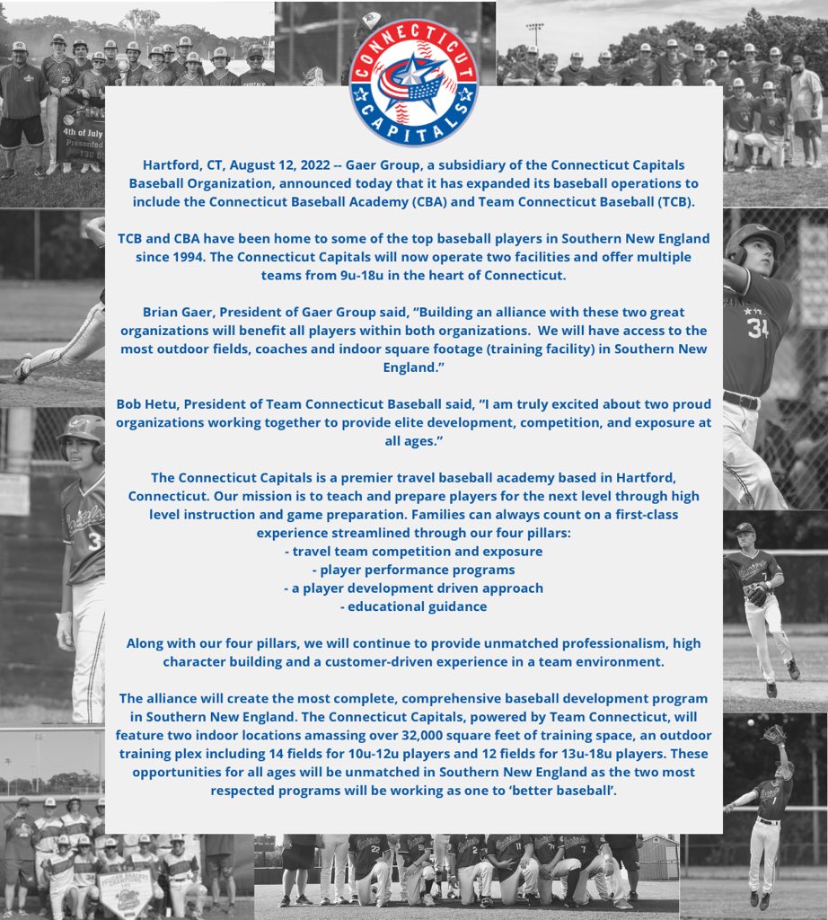 CTcapitals's tweet photo. Official press release from today’s HUGE announcement! For more information please visit our website. #CapsCrew #BetterBaseball #ctbase https://t.co/IA9gDdCuqE