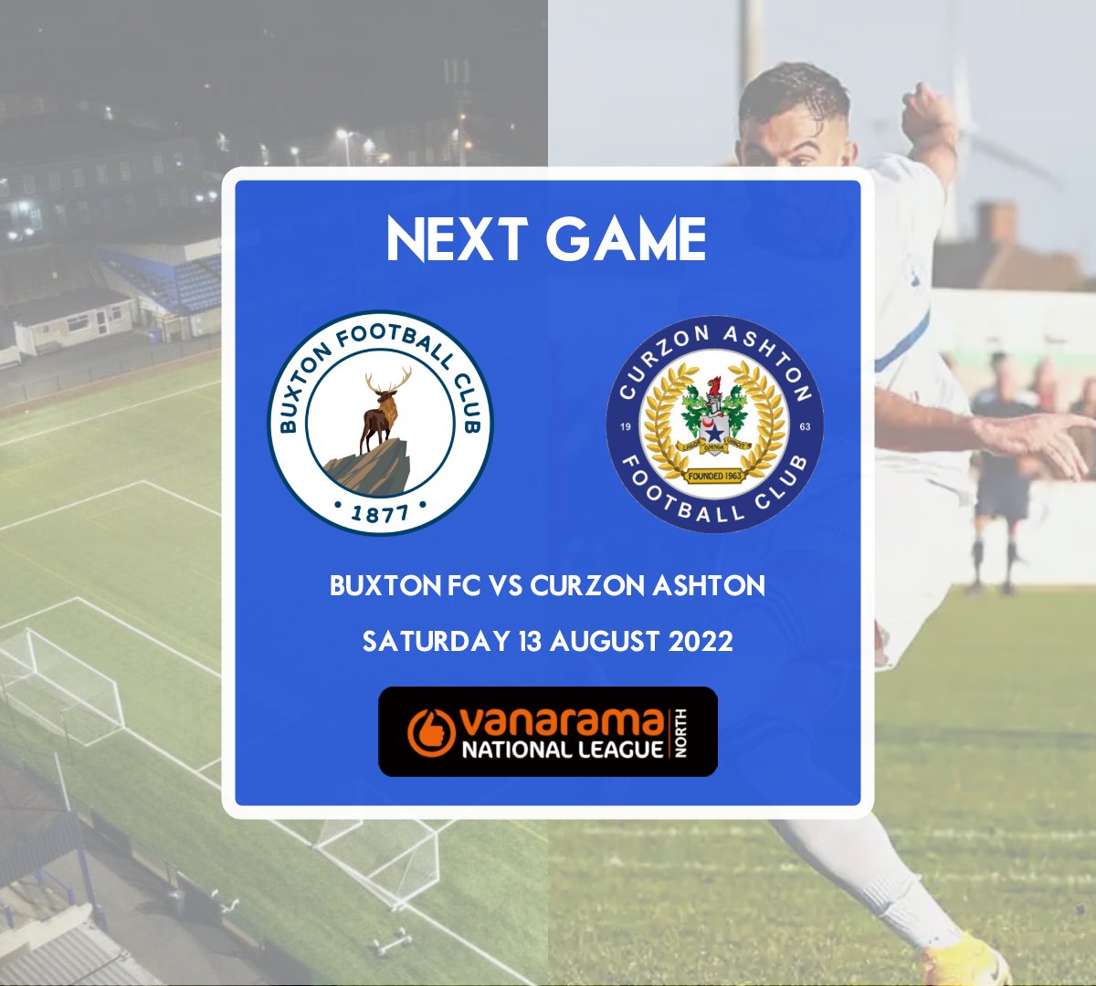 BuxtonFCUpdates's tweet photo. 🏆 NL North
📅 Sat 13 August, 15:00
🆚 @CurzonAshton 
📌 Silverlands, SK17 6QH
💷 Adults £15 | Conc. £10 | 16-21s £5 | 5-15s £2

first home game of the season, let's get a big crowd down to cheer the lads on to what will hopefully be a first win of the season 🔵⚪️ https://t.co/AX0cUrENxa