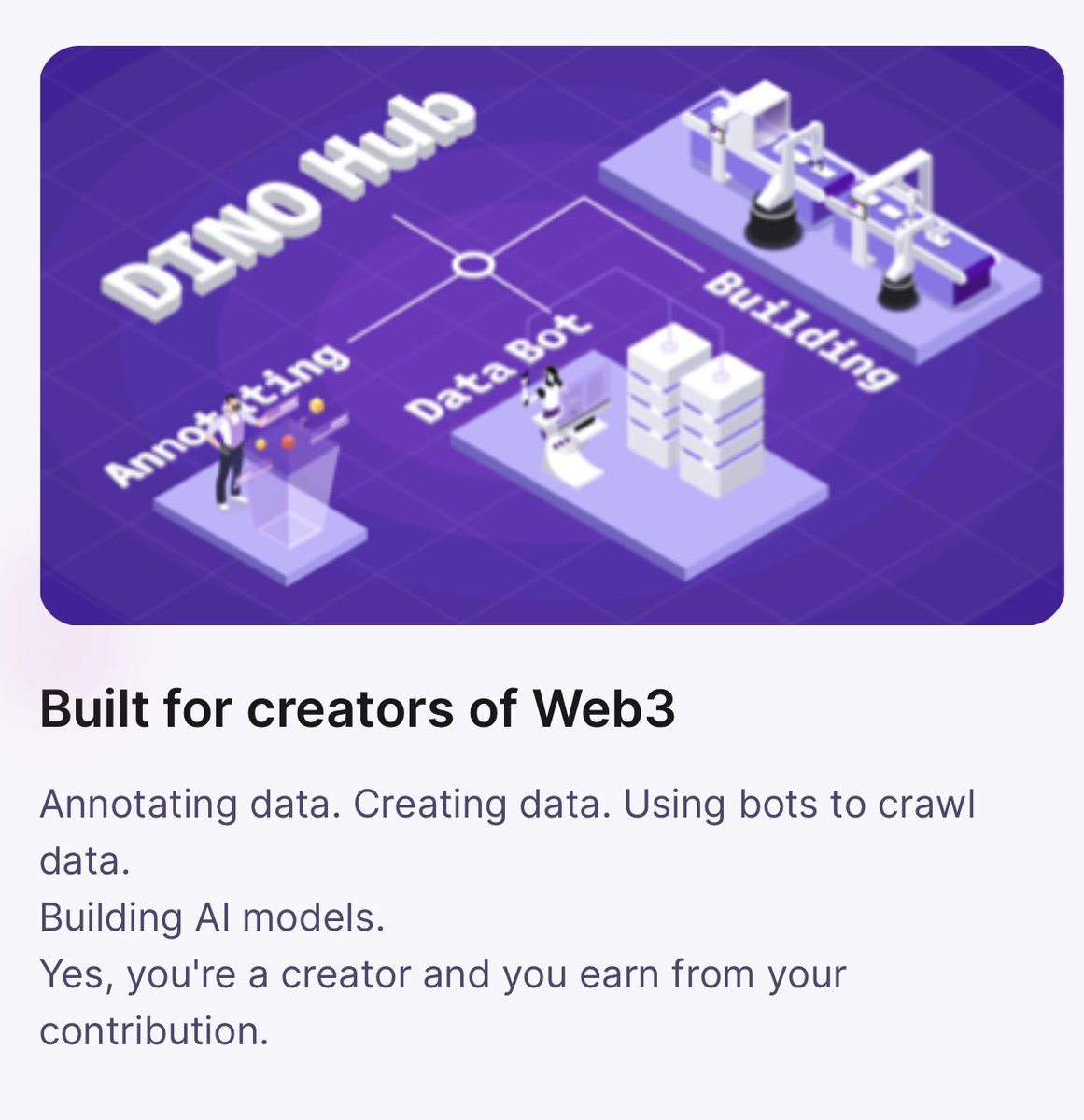 Did you know the team at <a href="/oraichain/">Oraichain</a> have already created a web3 inspired platform that will be the hub for all things encompassing AI data?!

Learn how you can not only become the creator but also earn from your contributions to this service at dinohub.io