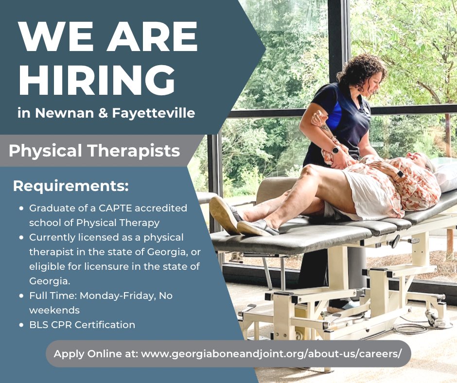 GaBoneandJoint's tweet photo. If you are ready to join a team that cares about you as a therapist, provides a healthy work-life balance, and puts quality of care above all else, then Georgia Bone and Joint is the difference you are looking for and we would love to connect with you!https://t.co/Vv8bIg2Lp0 https://t.co/3S9cklU2gT