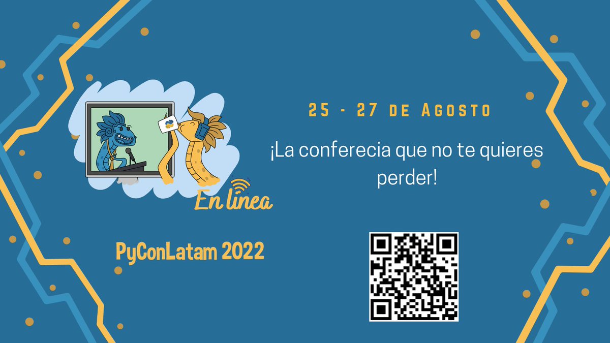 dennyperez18's tweet image. 📢¡Participa en el sorteo de 2 TICKETS para asistir a #PyConLatam22! 😍🎉🐍🥳
La dinámica es simple:
1⃣Sigue la cuenta @PyLatam 
2⃣RT este tweet
El Martes 16 a las 19:00 en un live compartiré a las personas ganadoras.😎🐍
#Python 
#PyCon