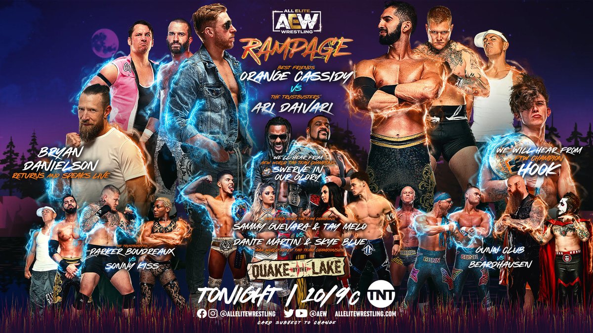Quake by the Lake TONIGHT on #AEWRampage at 10e/9c! So much is happening in 1 hour! Personally, I am sooooooo happy to see my friend @SonnyKissXO on TV 🥰🥰🥰