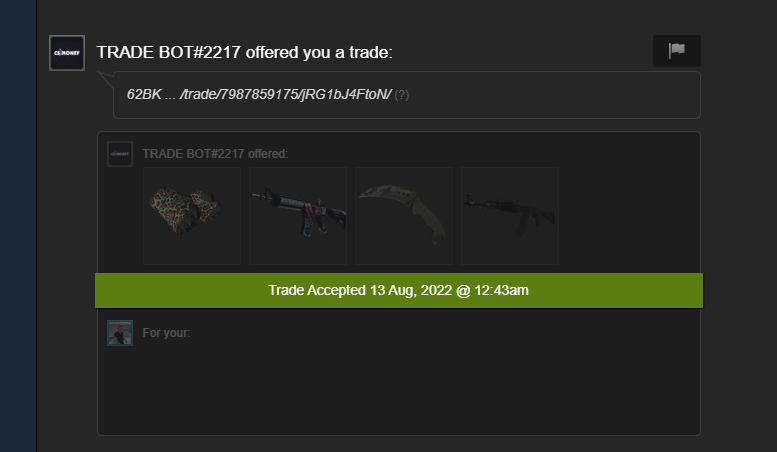 gergelyszabo94's tweet photo. .@csmoneytrade bots are bugged and are sending out free stuff?? What is happening? I got random free stuff and many others too. https://t.co/DYEEkWZzT8