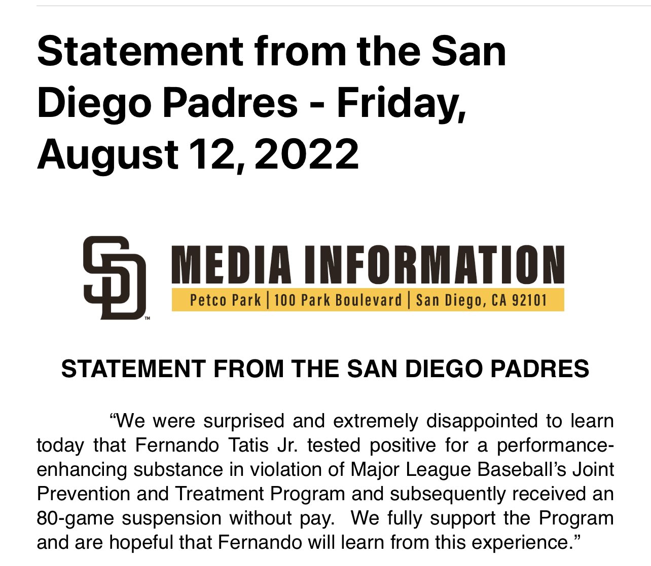 Suspended Fernando Tatis Jr. vows to regain trust of Padres fans