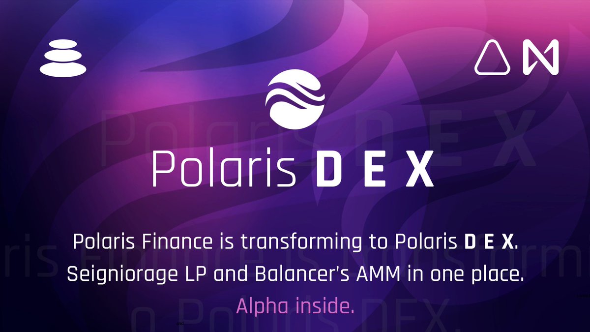 1/ We are constantly building and we are happy to share some details about upcoming launch of POLARIS DEX. Unique combination of seigniorage #tombfork concept and best AMM - @BalancerLabs on the very best blockchain <a href="/NEARProtocol/">NEAR Protocol</a> &amp; <a href="/auroraisnear/">Aurora</a>. 

Check the thread 👇