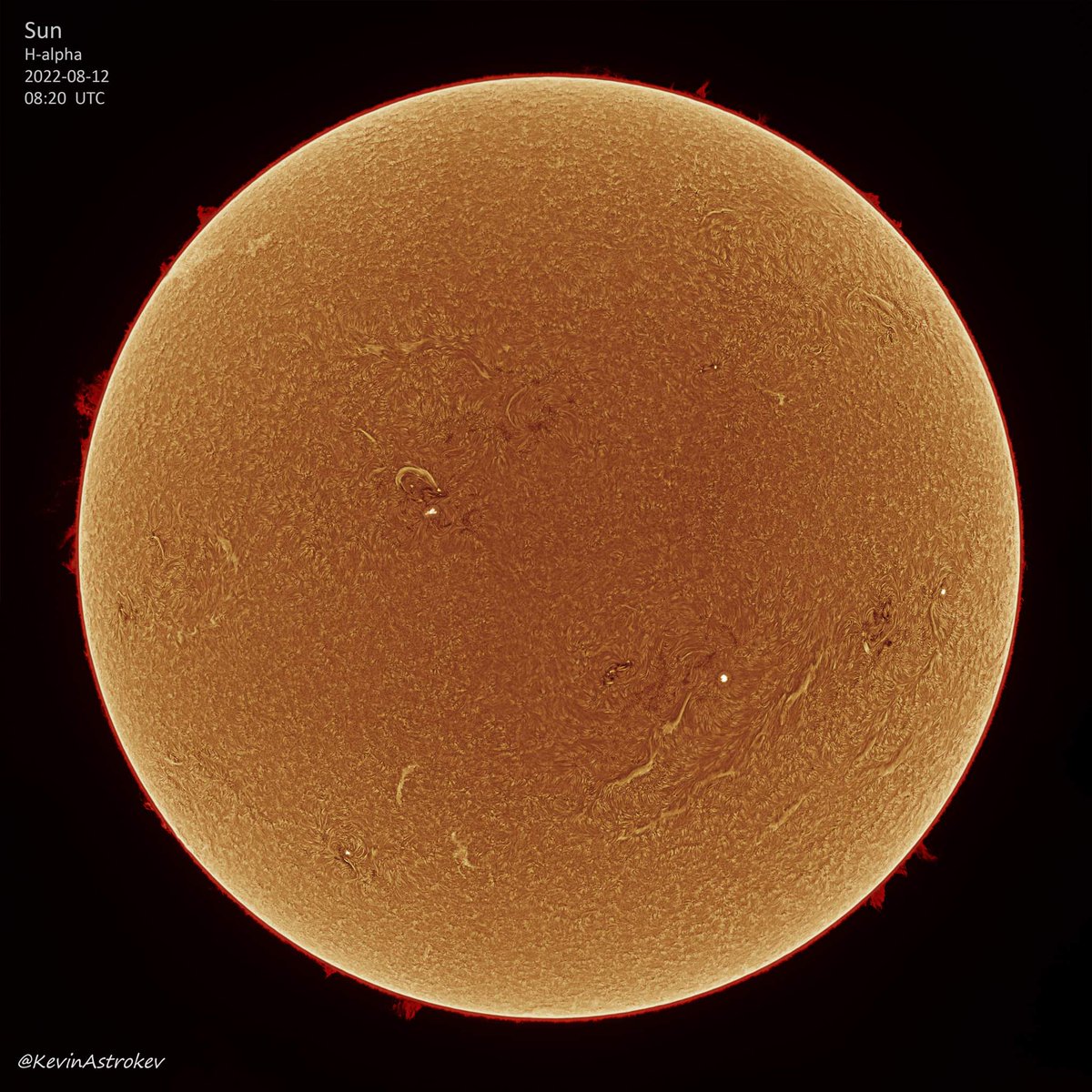 KevinAstrokev's tweet photo. Today's #Sun in h-alpha.
14 panel mosaic, taken with SW #Esprit 100 ED, #Daystar #Quark, SW NEQ6, #ZWO #ASI174MM.
Processed in AS!3, Registax, Photoshop. https://t.co/5XxDAm7rc2