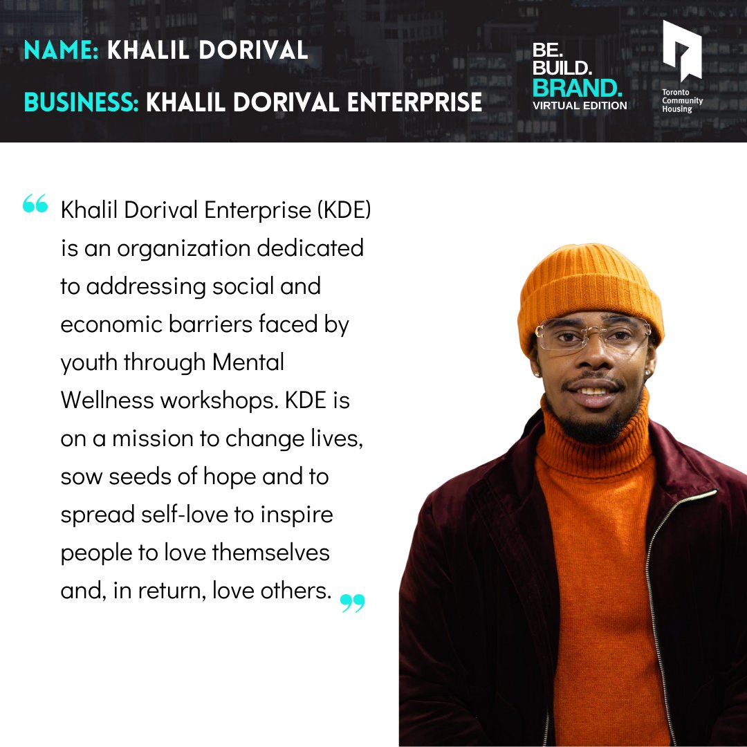 TOHousing's tweet photo. ๐ Meet Khalil Dorival, first place winner of the Spring 2022 #BeBuildBrand Pitch Night. ๐ฐ
๐ He is a mental wellness coach, author, spiritual leader, and founder of Khalil Dorival Enterprise (KDE), focused on youth mental health. https://t.co/kItavH7eHn