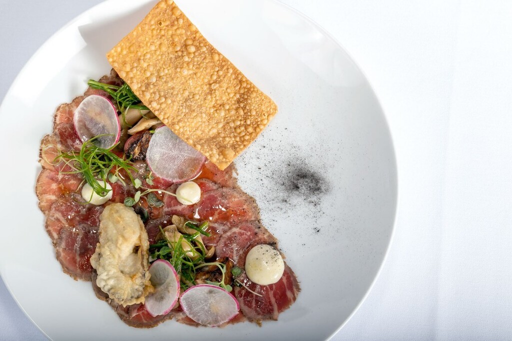 Meat butter.

Brant Lake Wagyu Carpaccio
tempura oyster, yuzu, braised radish, pickled shimeji, sea beans, sesame
.
.
.
. 
.
#whistler #tgif #delicious #yummy #gourmet #foodinsta #instaeats #foodstagram #kitchen #instagood #foodgasm #nomnom #foodporn #eatout #theartofplating…