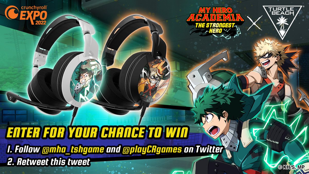 playCRgames's tweet image. 💥 MY HERO ACADEMIA FLASH CONTEST 💥

We're giving away a My Hero Academia: The Strongest Hero x Turtle Beach headphones to celebrate #CRX2022!! Follow us and @MHA_TSHGame and RT this tweet to enter!

Rules: got.cr/crxmhatshtb