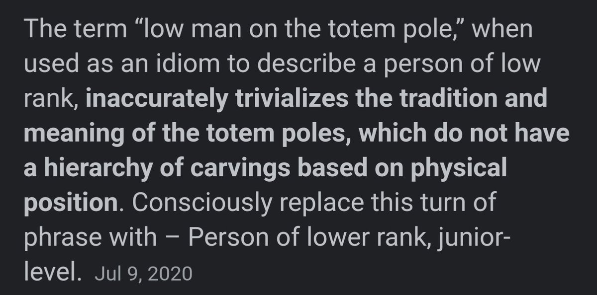 Pointless post I am sure but it feels like we should all know that using 'low man on the totem pole' isn't acceptable <a href="/JCMoonves/">Julie Chen Moonves</a> love you and pls stop using this inaccurate idiom. #alwayslearning