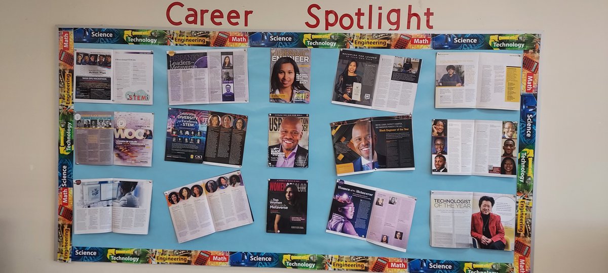 diversitynews's tweet photo. 8th-grade math teacher Tyler Wippel (@MisterWippel) reached out for copies of US Black Engineer, Hispanic Engineer, &amp; Women of Color magazines so he could make a bulletin board for his students. We were happy to accommodate. Within a day of receiving them he created this board: https://t.co/eT8rNxG7a3