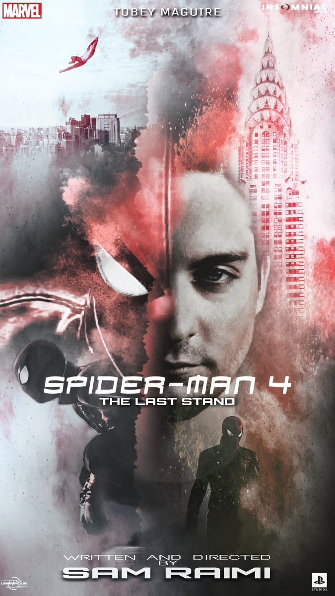 TheUnanimous1's tweet photo. SPIDER-MAN PS4 X SPIDER-MAN 4 - If Toby got a 4th movie I would like to see him rock the Last Stand suit. So I made a poster.
#virtualartist #virtualphotographer #SamRaimi #insomniacgames #vpcollective #gamergram #invictusgamingvp #gameplexus #spiderman4 #TobyMaguire https://t.co/jcTsdhgqCc
