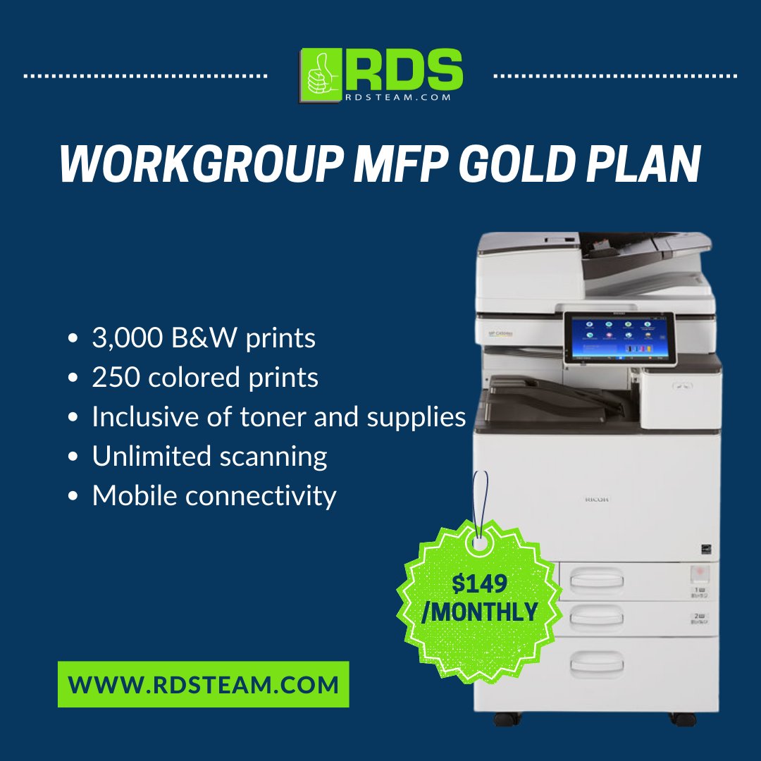 RDSA1Team's tweet image. Get the gold standard for multifunction printers. Get your free quote today! 

#workgroupmfp #multifunctionprinter #ricoh #rdsteam #restoreddigitalsolutions #printerbluetooth #printersofintsagram #printersupplies #printerpaper #printerrepair #printerink