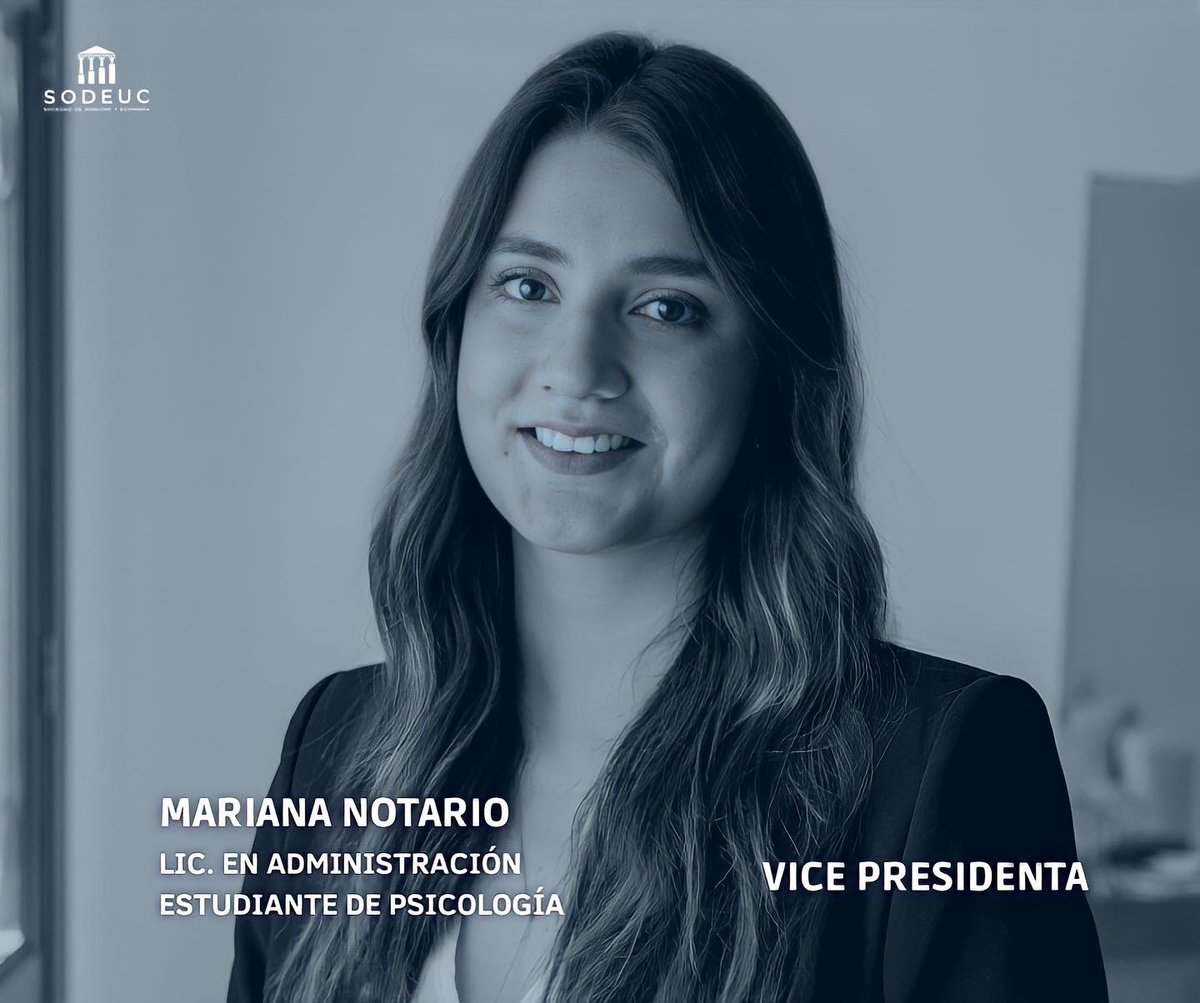 sodeuc's tweet photo. Conocé a la Vice Presidenta de la SODEUC ✍🏼
Mariana Belén Notario Toledo, 22 años. 4to año de Psicología en la FFCH En proceso de titulación en Administración de Empresas - Directora de Finanzas del CEFUC - Trabaja de forma particular parcial.
#SODEUC https://t.co/dDQCDvd1ht