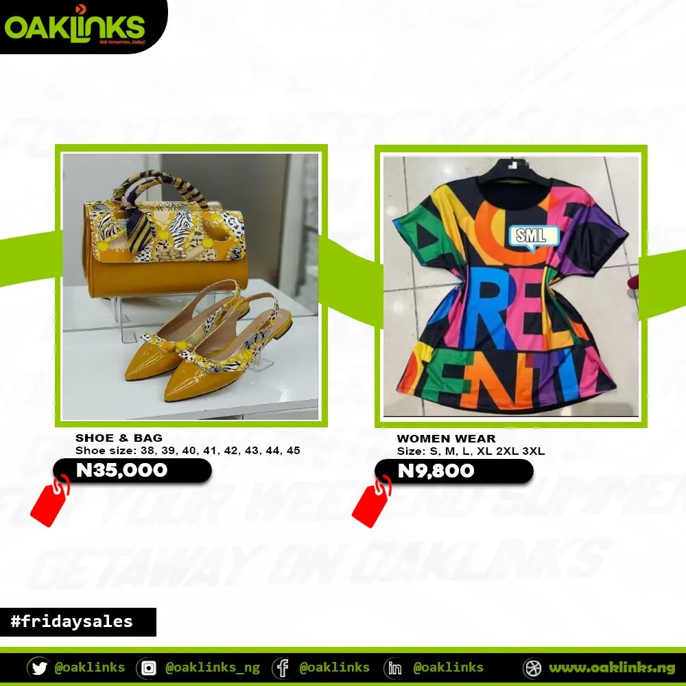 Oaklinksng's tweet photo. Order your wear special perfect for your weekend summer getaway on OAKLINKS today...
#oaklinks #fridaysale #perfectwear #onlinestore #ecommerce https://t.co/k9a3byOBNh