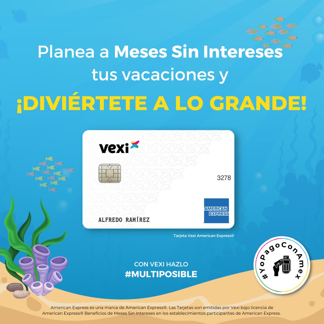 veximx's tweet photo. Aún puedes hacer #Multiposible las vacaciones de verano con tu Tarjeta Vexi American Express® 🏖️☀️

Consulta algunos comercios participantes: https://t.co/0hs80NM6VJ

Recuerda decir #YoPagoConAmex

#MSI https://t.co/TyZJdyeQ8a