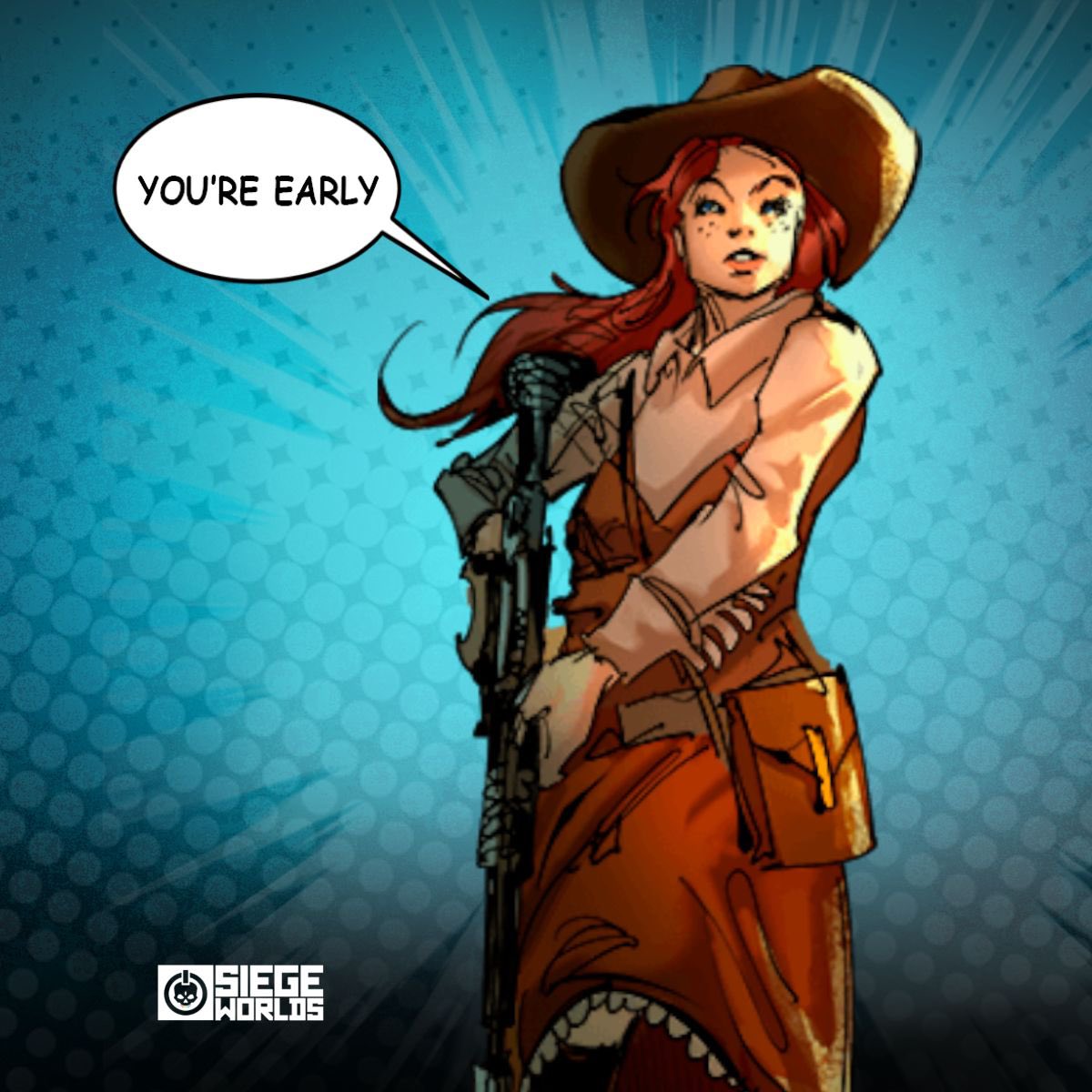 // Sneak Peak 2

Bonnie Oakland is roughly based upon the famous Annie Oakley, who was considered to be the best rifle sharpshooter in the world, and traveled with a circus proving it wherever she went.  

#NFTs #NFTCommmunity #FreeMint 
#LightningWorks7