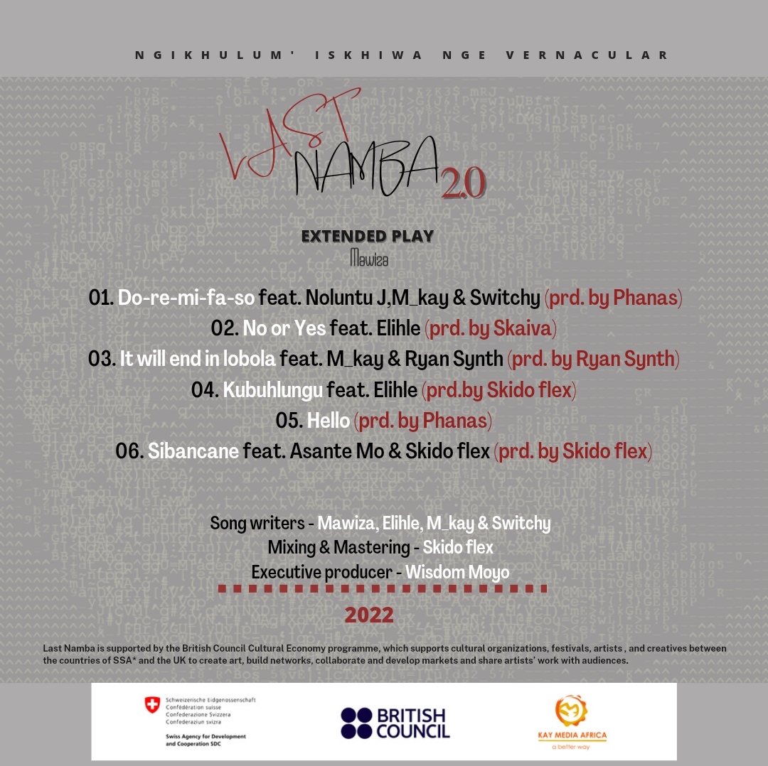 Official tracklist!

Thank you <a href="/RyanSynth/">El Jéfe</a> <a href="/NoluntuJ/">Ghost</a> <a href="/SkaivaSibbs/">qokiposts</a> <a href="/theboyphanas/">WWNBL</a> #Skidoflex #Elihle #Switchy #AsanteMo for making this project a success.

Listen and Share on Spotify!

open.spotify.com/album/7uYo4NIB…

#LastNamba2