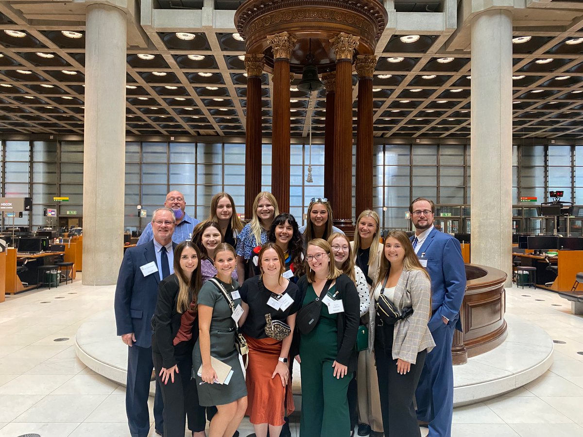 MOStateCOB's tweet photo. These #bizbears and Dr. Kent Ragan visited the Lutine Bell (https://t.co/X96JhdFOq2) at Lloyd’s of London during their education abroad program. https://t.co/Dw7oZoiYHQ