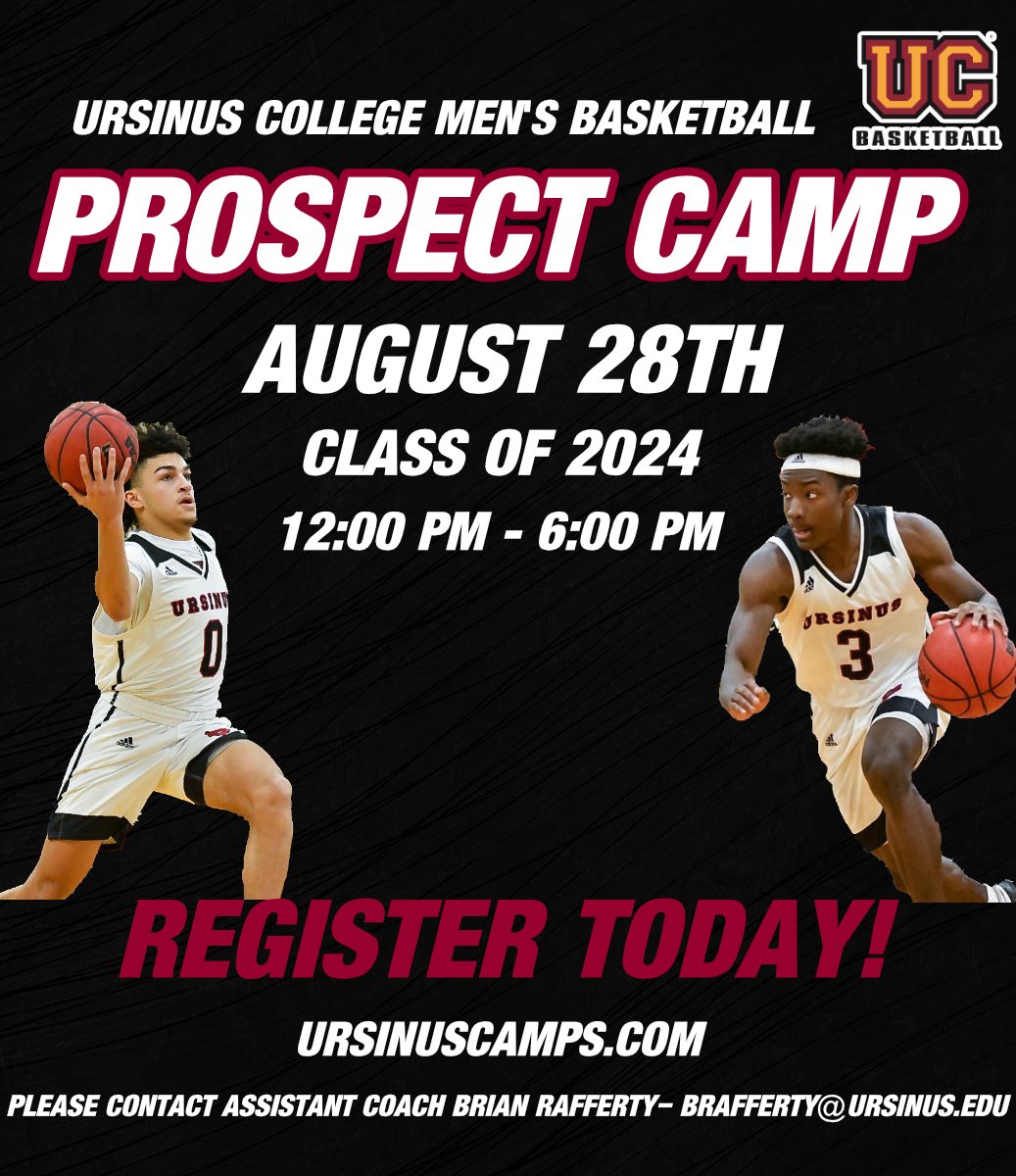 UrsinusMBB's tweet photo. 🚨August 28th🚨

Ursinus College Men's Basketball Prospect Camp for 2024's!

Register Here: https://t.co/aTqia9dTNq

#UpTheBears🔴⚫️ https://t.co/6YgHWRGuYc