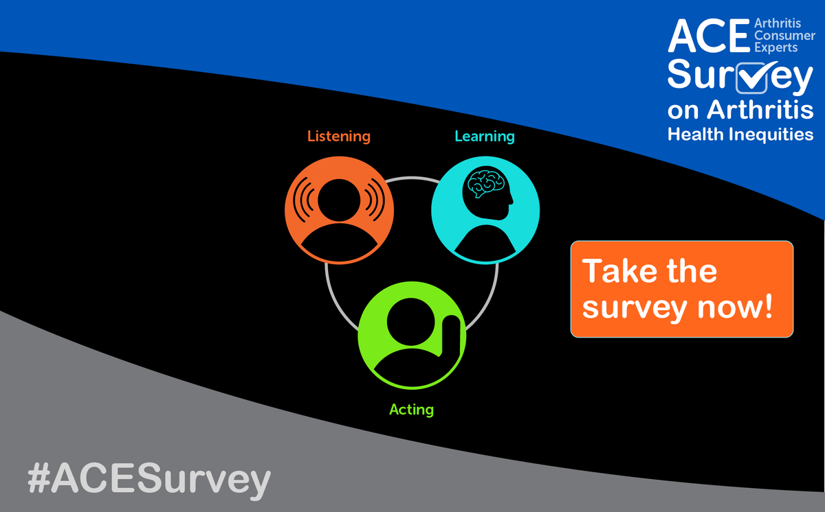 Our friends at @ACEJointHealth just launched the #ACESurvey on Arthritis Health Inequities! Open to anyone living w/any form of arthritis. Pls complete & #RT🙏 surveymonkey.com/r/ACESurveyHea… @ACRheum @eular_org @GlobalRANetwork @TiffWRobertson @chroniceileen @realcc @LLi_1 @anetto