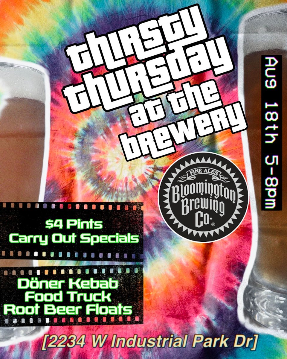 This month's Thirsty Thursday will take place on Aug. 18th from 5-8pm and feature Döner Kebab food truck! Bring the whole family to come hang with the BBC crew and enjoy $4 pints, carry out specials, brewery tours, and root beer floats for the kids