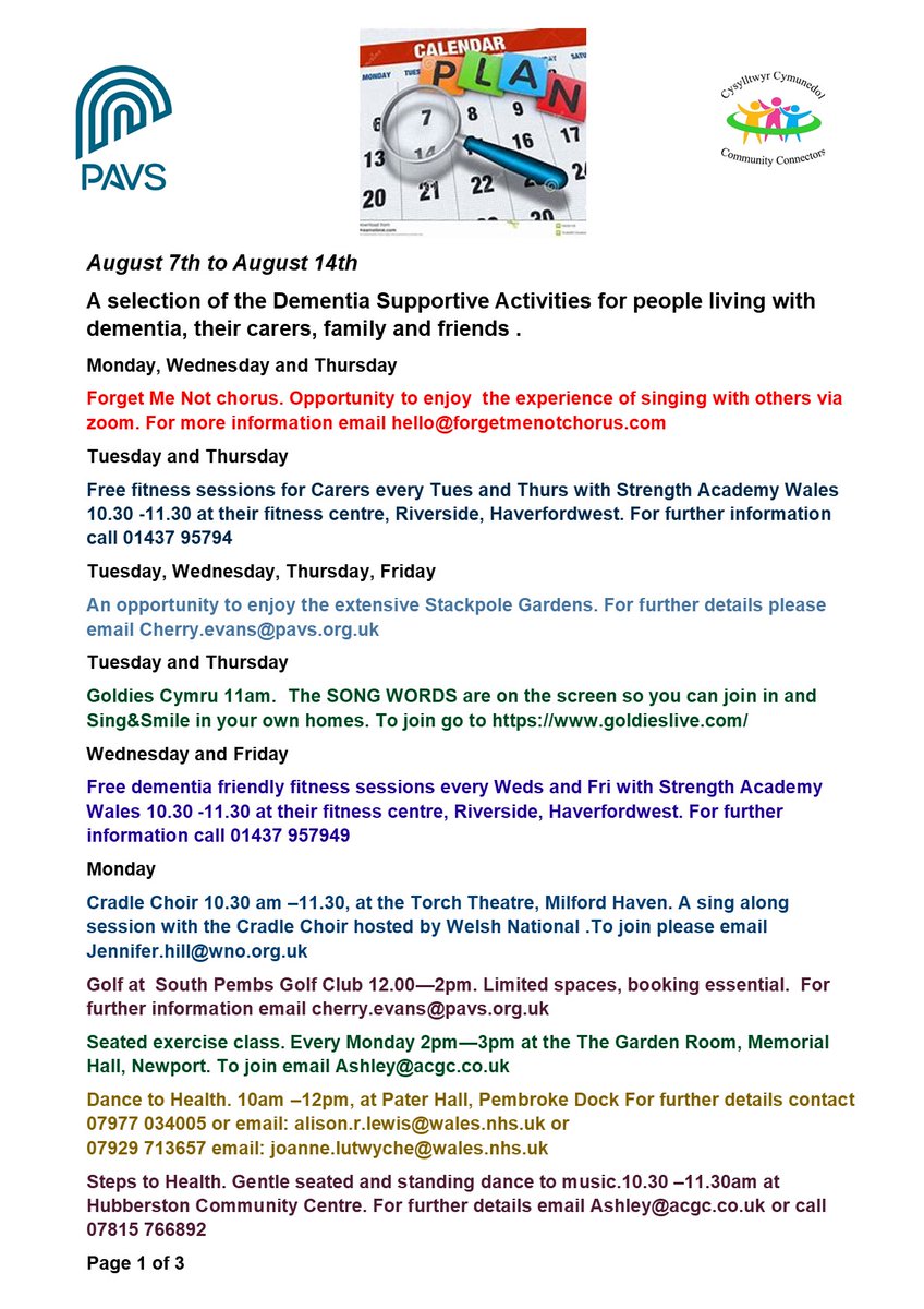 CCPembsDementia's tweet photo. Please take a look at all the #dementia #supportive different activities happening next week.....
For further information please email cherry.evans@pavs.org.uk https://t.co/XFLSJg8S7O