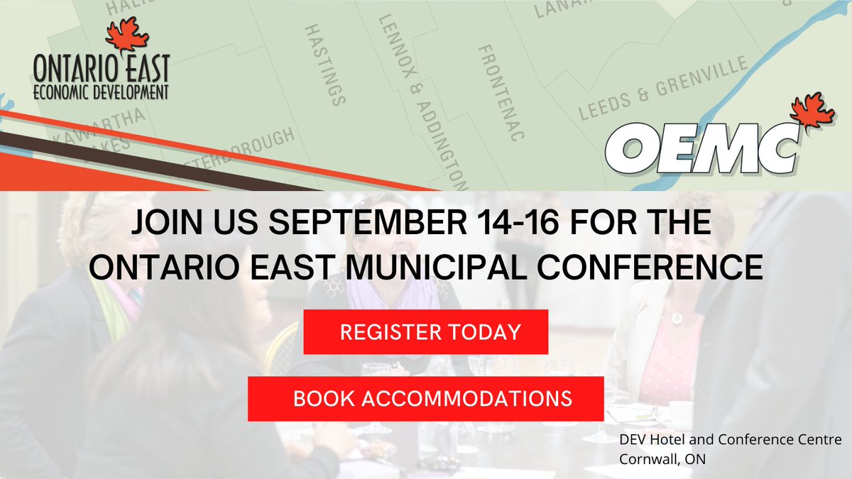 OEMC_Conference's tweet photo. #OEMC2022 Registration is now open! Register by Aug 14 and save! Program includes sessions focused on #EconomicDevelopment, #Workforce Development, and #Municipal Development. https://t.co/RybnGpZ1LE @OntarioEast @CityofCornwall @SDGCounties https://t.co/FeClJ9Px4B