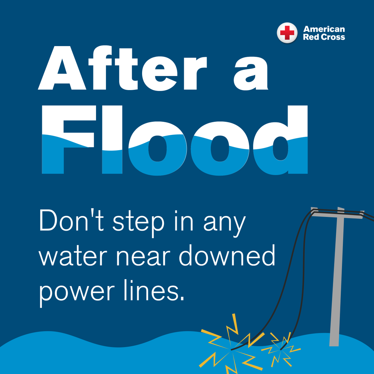 indianaRedCross's tweet photo. Watch out! If power lines are down, don't step in puddles or standing water nearby ⚠️
#AmericanRedCross #Indianaregion #Disaster #Flood https://t.co/soSwIEqQIX