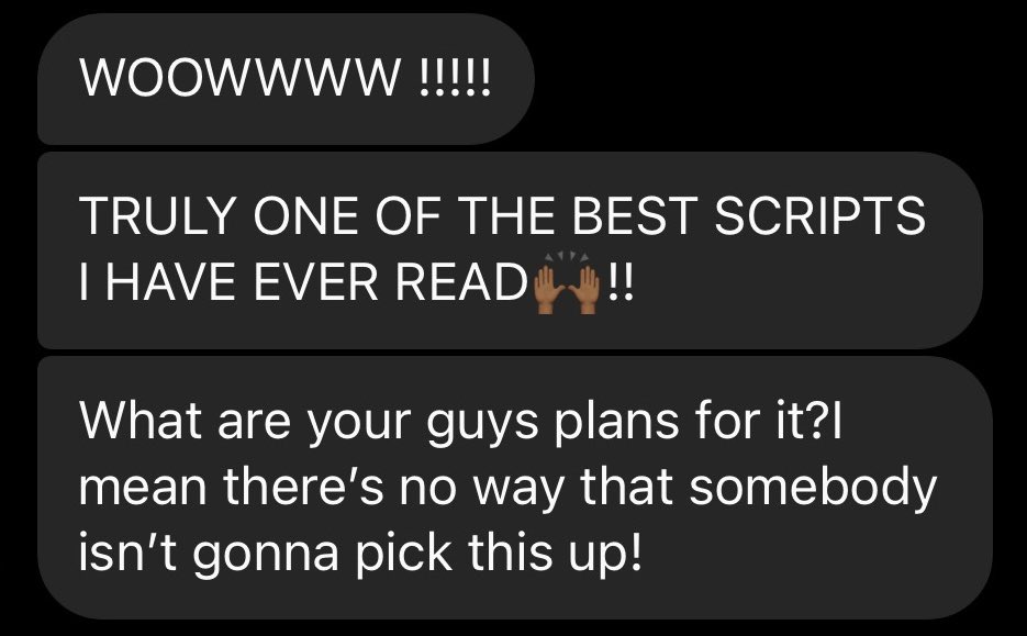My partner and I reached out to an actor (HBO, Paramount+, features) who we thought would be great for a part.  For a writer, the motivational boost from a response like this is immeasurable! Thankful and humbled.