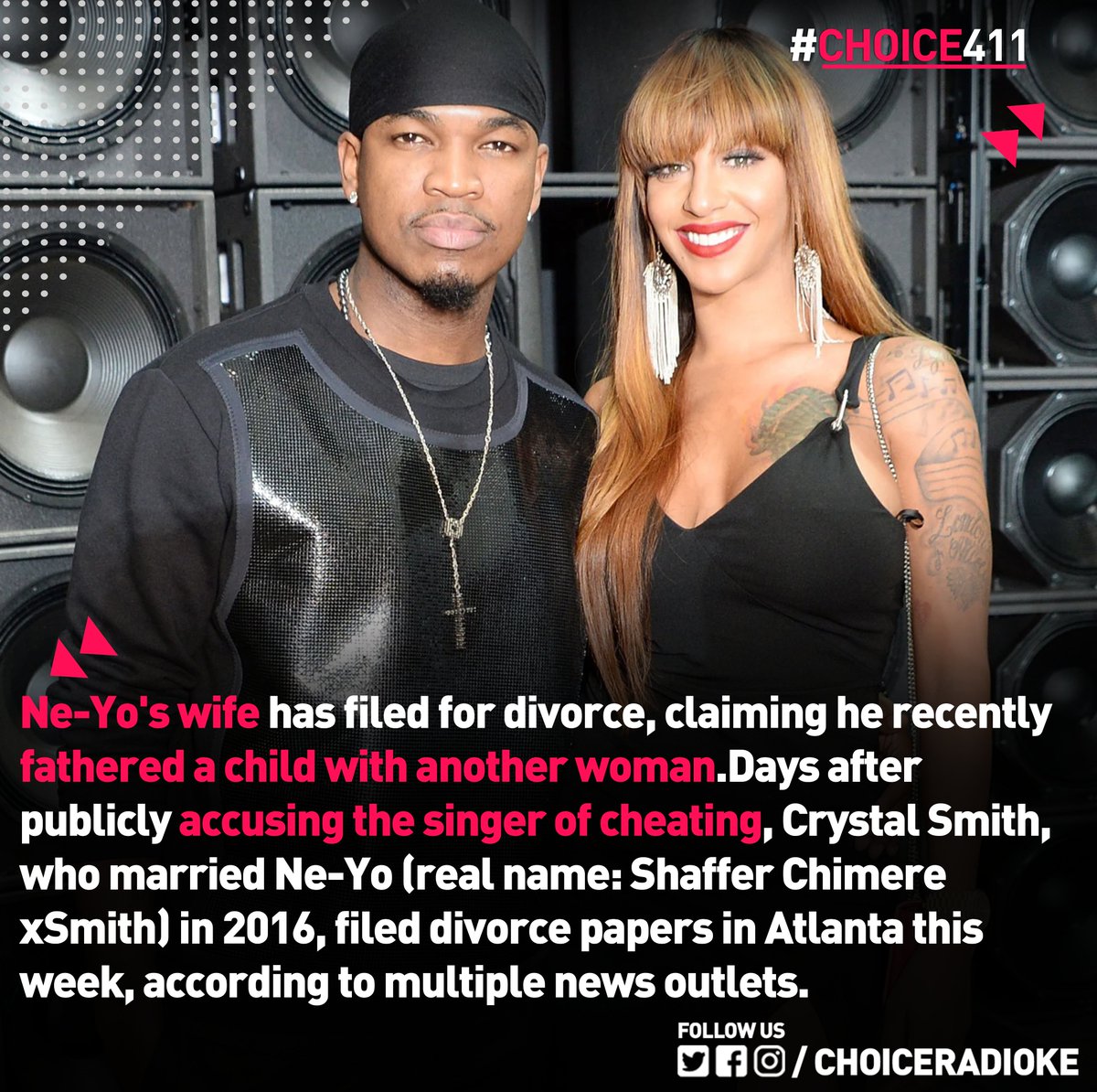 choiceradio_ke's tweet photo. Ne-Yo's wife is putting an end to the couple's marriage; filing for divorce, and claiming the singer recently fathered a child with another woman.
#Choice411 https://t.co/97lpqqjEv0